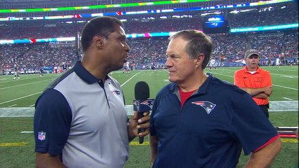 New England Patriots head coach Bill Belichick reacts to Tom Brady's suspension being lifted
