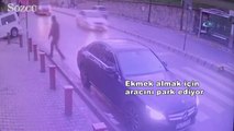 Ekmek almak için indi arabasından oldu