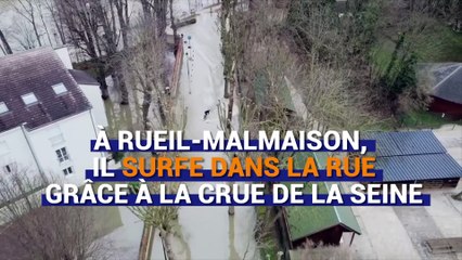 À Rueil-Malmaison, il surfe dans la rue grâce à la crue de la Seine