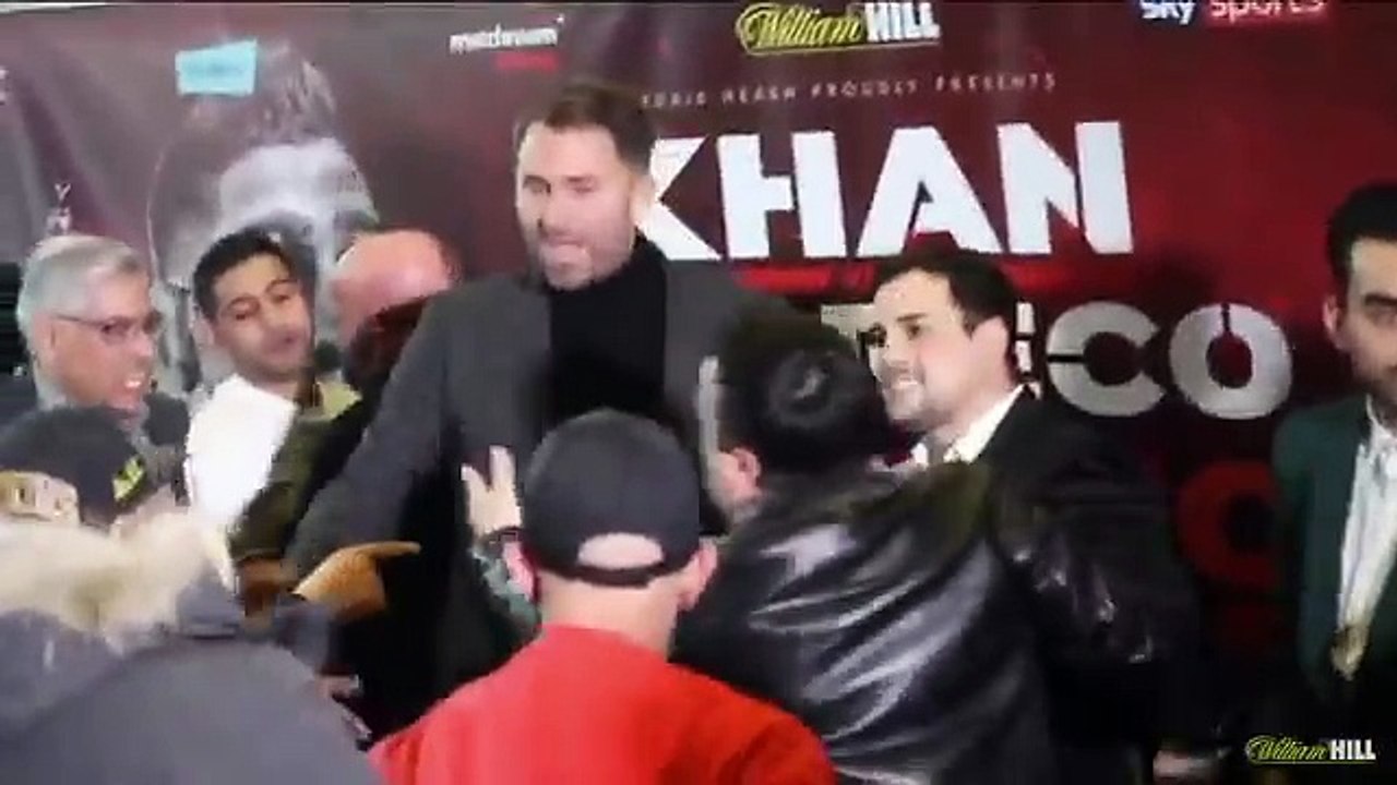 BEEF! Amir Khan throws water at Phil Lo Greco at Press