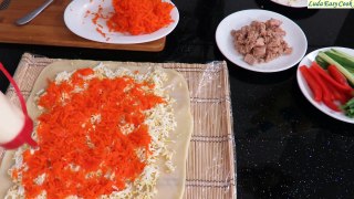 САЛАТ РОЛЛ МИМОЗА с сыром и тунцом - Салат СУШИ необычная подача блюд - Salad roll MIMOSA RECIPES