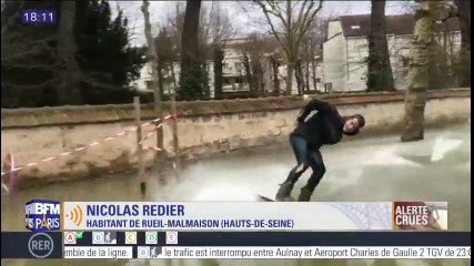 Il a surfé à Rueil-Malmaison et témoigne : "La rue est très étroite mais on peut s'amuser"
