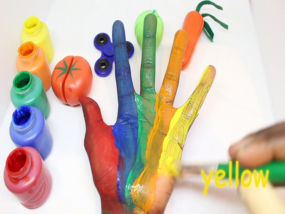 Learn Colors with Body Paint , Fruits, Vegetables & Fidget Spinner | Finger Family Nursery Rhymes
