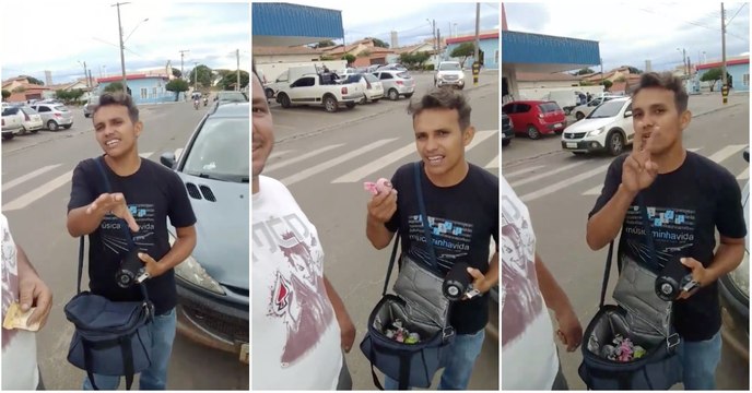 A arte e talento para vender doces na rua... HAJA CRIATIVIDADE!