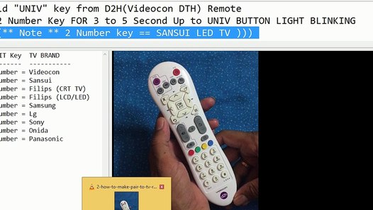 How to pair Videocon D2H Universal Remote to TV video dailymotion