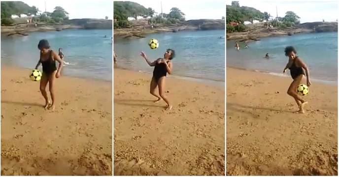 Senhora de 67 anos fez o impensável quando alguém lhe passou uma bola de futebol para os pés