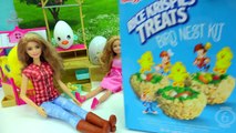 Cooking Fun - Chocolate Shopkins Eggs In Rice Krispy Marshmallow Treat Bird Nest with Barbie