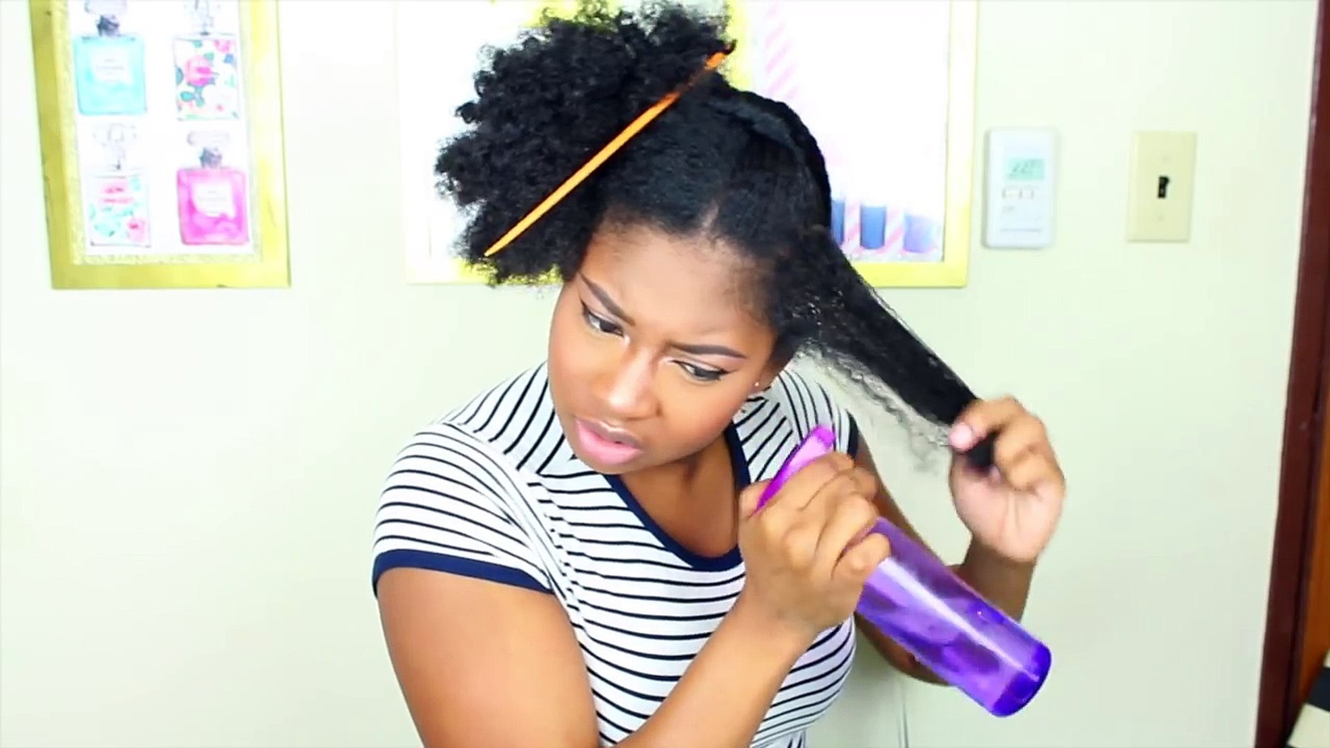 Super Slick Down Middle Part Bun On Medium Length Natural Hair
