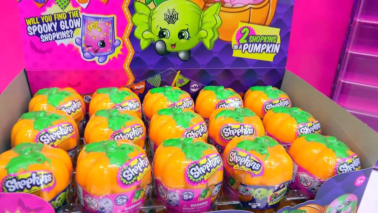 Unboxing Full Box of 30 Shopkins Halloween Glow In The Dark Pumpkin Surprise Blind Bags