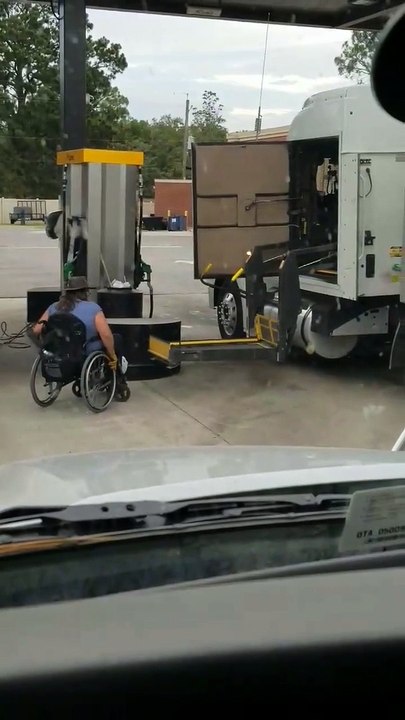 Truck Driver in Wheelchair Enters Semi Via Chair Lift