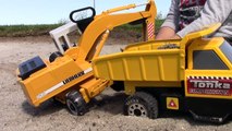 Construction Trucks for Kids: Bruder Toy UNBOXING Liebherr Excavator Digging JCB Backhoe Dump Truck