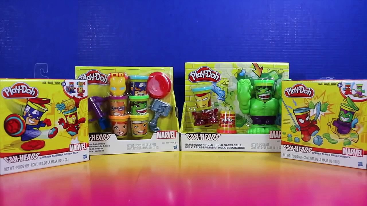 Play Doh MARVEL CAN HEADS Smashdown Hulk Heroes Assemble Spider Man Iron Man Captain America