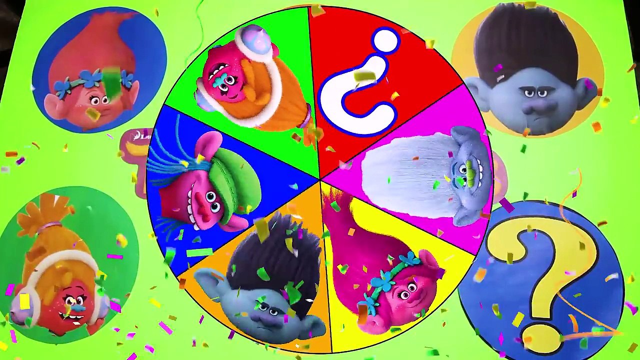 Trolls Game with Mystery Guest- Spin the Wheel, Paw Patrol, Batma, Spiderman, Squishy Toys