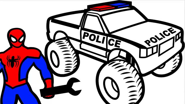 spiderman repair police monster truck coloring pages for