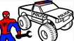 Spiderman Repair Police Monster Truck Coloring Pages for Kids Coloring Book Kids Fun Art