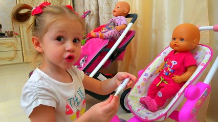 Babies Born dolls and funny little girl playing together Video for kids