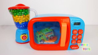 Microwave and Blender Playset with School Bus and Many more Vehicles for Kids! Learn Colors with Can