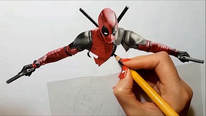 3D Colored Pencil drawing of Deadpool