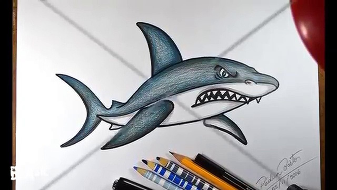 Como desenhar Tubarão estilo Cartoon passo a passo