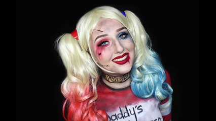 Harley Quinn Halloween Makeup Tutorial (Clothes ALSO Painted On!)