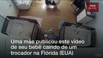 Vídeo mostra bebê sendo salvo de queda por irmão de 9 anos