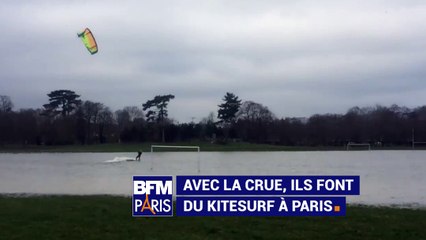 Avec la crue, ils font du kitesurf à Paris