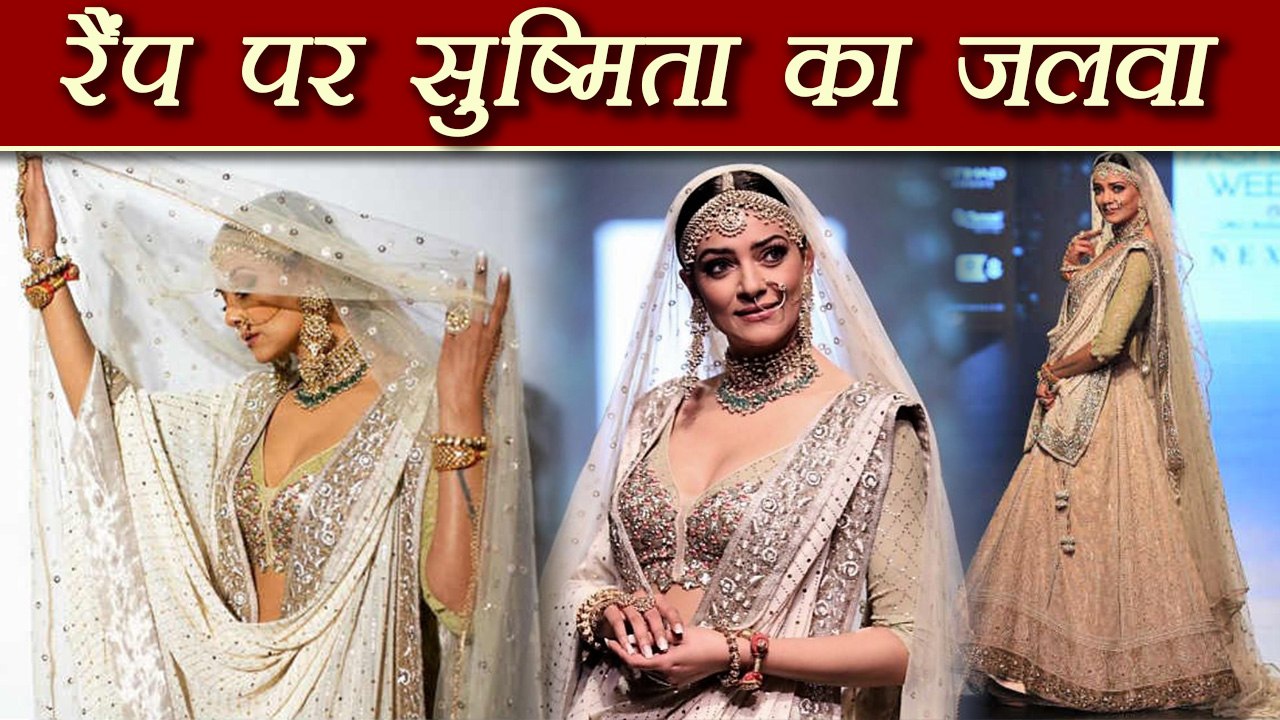 Sushmita Sen at Lakme Fashion Week looks like Queen in off-white lehenga; Watch Video | Boldsky