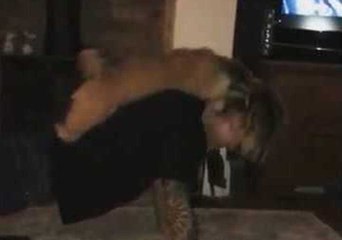 Woman's Workout Interrupted By Naughty Puppy