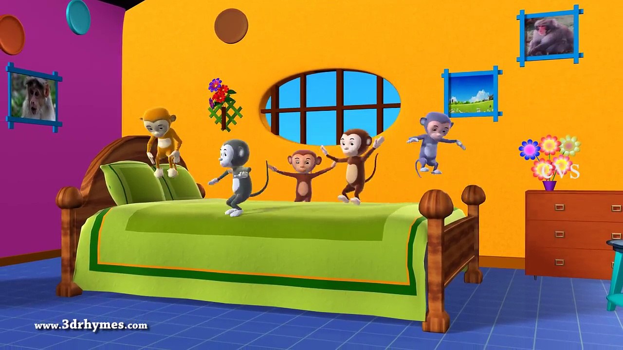 Five Little Monkeys Jumping on the bed - 3D Animation English Nursery rhyme for children