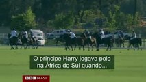 Príncipe Harry cai de cavalo durante partida de polo na África do Sul