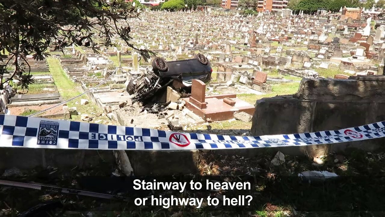 Lucky escape for driver in Australian cemetery crash