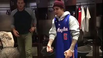 Justin Bieber in the Clippers locker room, at Staples Center (01/12/14) #2