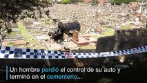 Conductor ebrio choca en cementerio y sale vivo