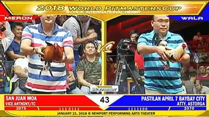 WORLD PITMASTER CUP 2018 #FIGHT 43 SAN JUAN MOA VS PASTILAN APRIL 7 BAYBAY CITY
