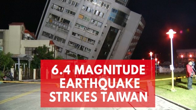 Dramatic footage shows tilted buildings in Taiwan as 6.4-magnitude earthquake as strikes a tourist city
