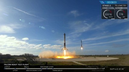 Lancement de la Falcon Heavy et atterrissage des deux propulseurs