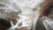 Hot spring waterfall at Tsuchiyu Onsen, Japan.