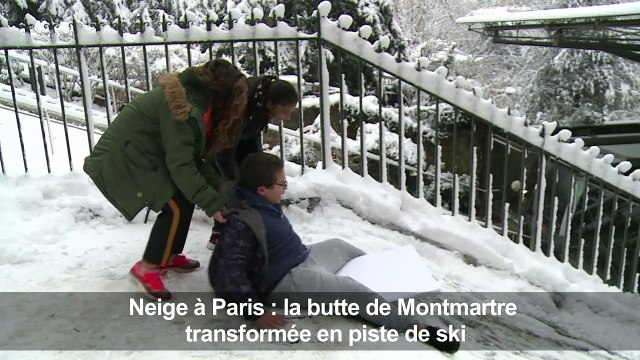 Neige à Paris: des skieurs sous le Sacré-Coeur