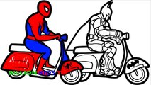 Colors Bikes with Superheroes Spiderman and Batman Coloring Pages For Kids Coloring Book