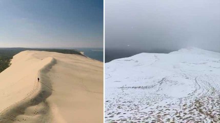 La neige a envahi la Dune du Pilat