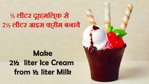 Homemade Vanilla Ice Cream | Ice Cream Base Recipe In Hindi - ½ लीटर दूध से 2½ लीटर आइस क्रीम