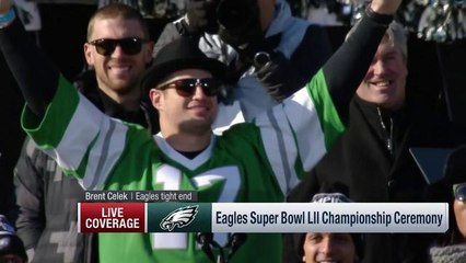 Brent Celek takes the stage in front of the Philadelphia Museum of Art