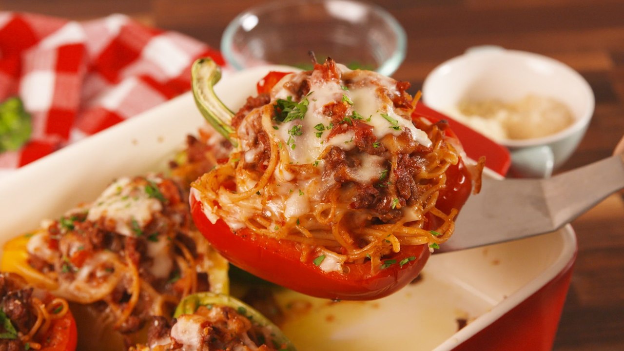 Spaghetti Stuffed Peppers Are The Ultimate Weeknight Dinner