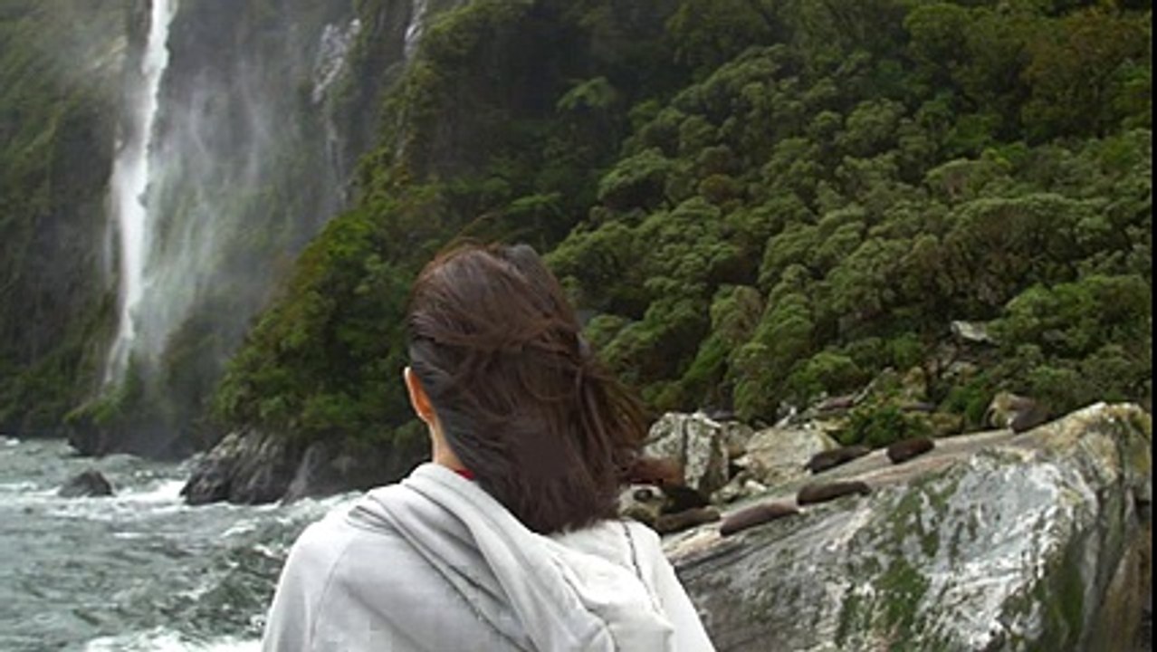 Panning Around Woman Watching Waterfall Free Stock Video Footage Download Clips