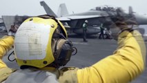 US Aircraft Almost Crash by Falling From Aircaft Carrier- US Navy E-2C- F-A-18-Etc... in Action