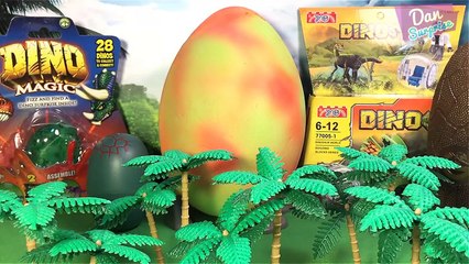 GIANT DINOSAUR SURPRISE EGG! 11 DINOSAUR ANIMALS SURPRISE TOYS 3D PUZZLES Indominus Rex fights T-Rex