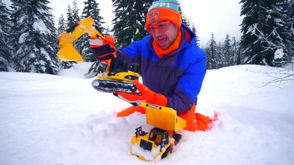 Blippi playing in the Snow with Dump Truck and Excavator