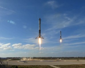 impressionnantes images amateurs de l'atterrissage simultané des Boosters de SpaceX Falcon Heavy