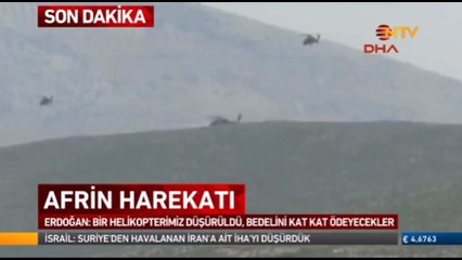 Afrin Sınırında Atak helikopteri düştü, 2 şehidimiz var