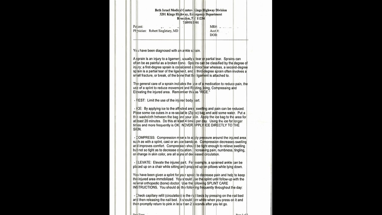 Hospital discharge Intructions ankle sprain